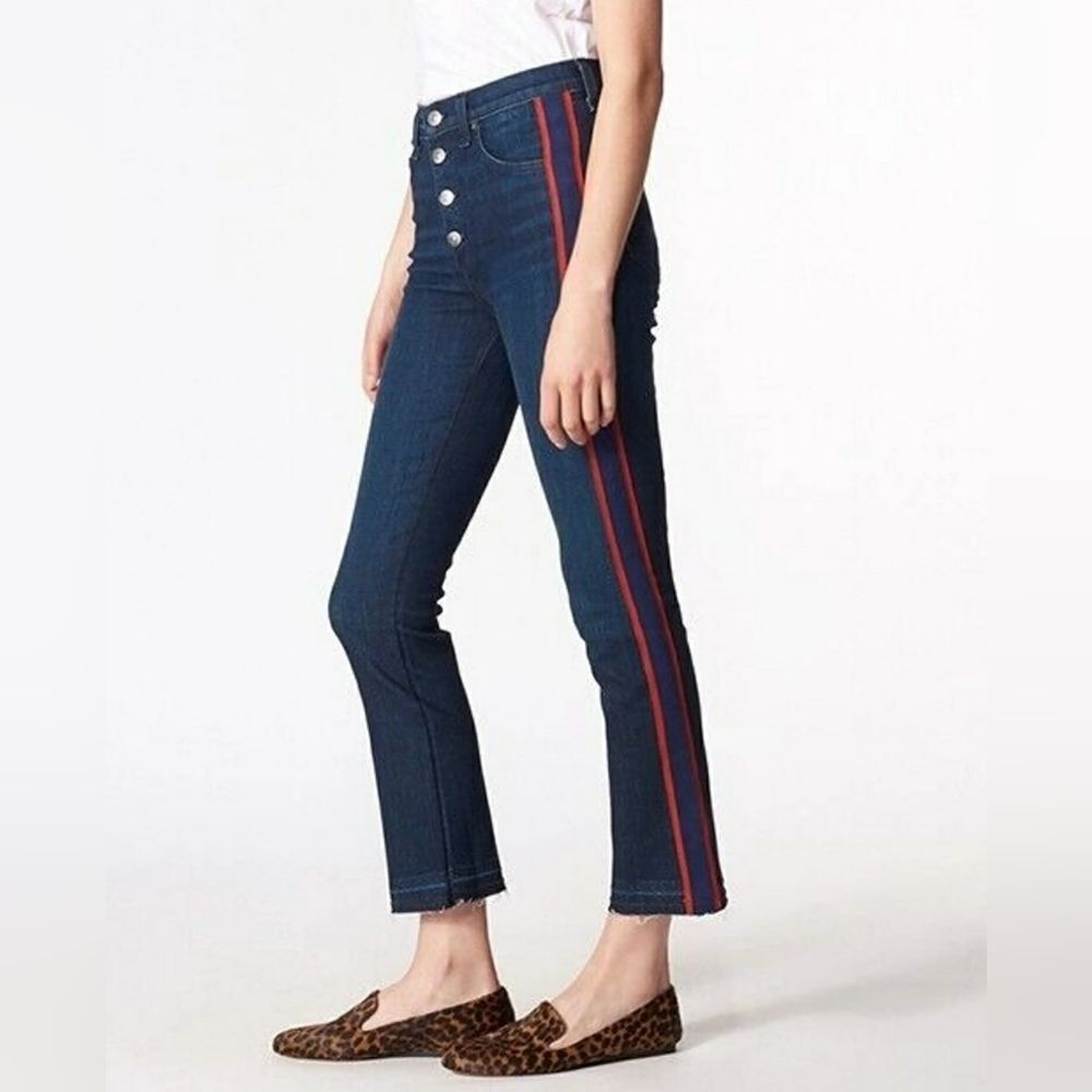 Veronica Beard Dark Blue Cropped Jeans with Red Side Stripes